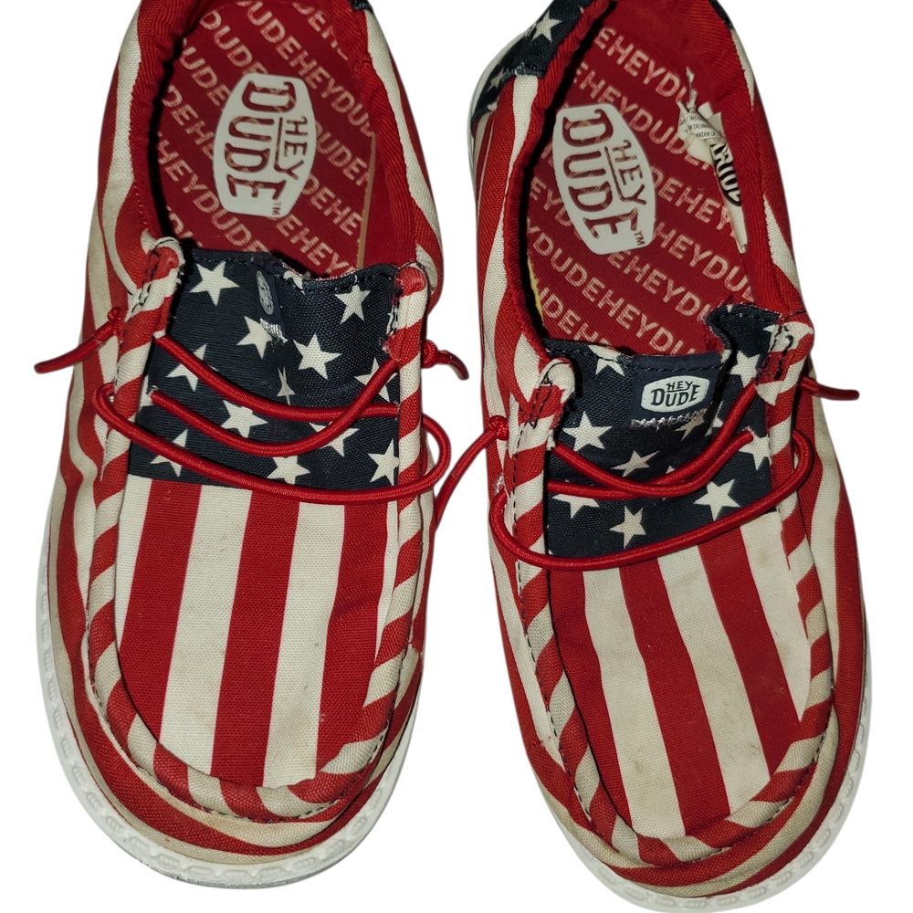 Hey Dude Kids Sneakers in Red, White, and Blue Wally Funk Americana Stars - Picture 5 of 5